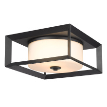 Golden 2073-OFM NB-OP - Golden Lighting Smyth 2-light Outdoor Ceiling in Natural Black and Opal Glass